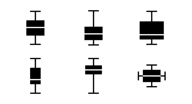 Six different box plot diagrams are displayed as black silhouettes on a white background.