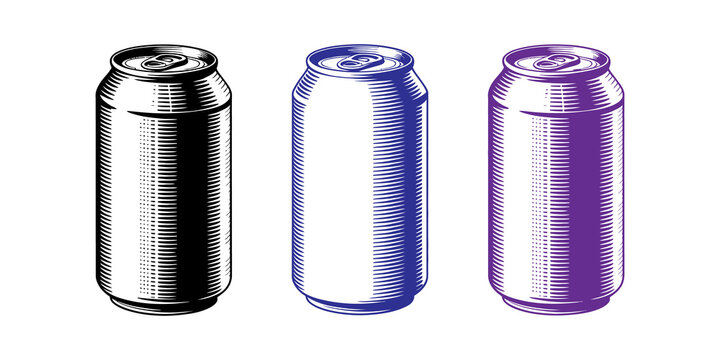 Three soda cans icon in sketch style showing different color fill variations