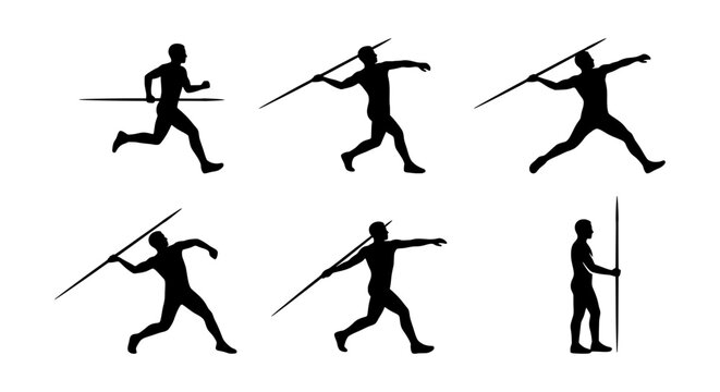 Javelin thrower silhouettes capture the dynamic motion of the athletic event from start to finish.