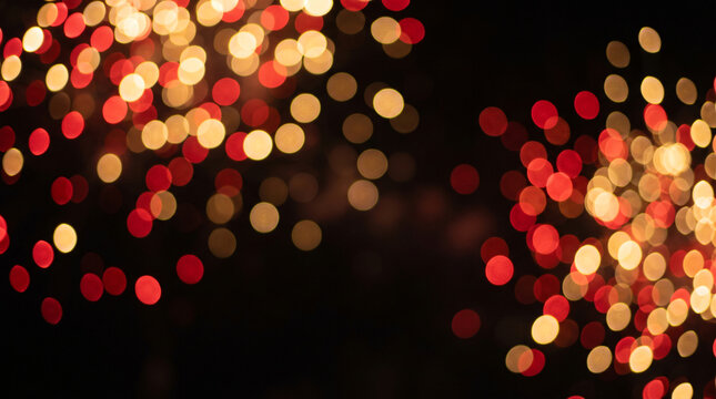 abstract background with red and gold bokeh lights and particles on black background , a gold and red background with lights, banner