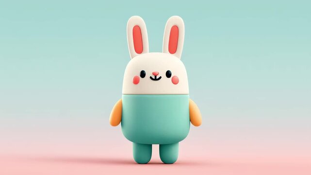 Adorable 3d cartoon rabbit character joyfully dancing in a continuous loop. This charming animation features a cute kawaii bunny with a happy expression, perfect for children's content