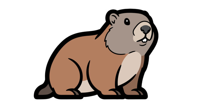 Cartoon Groundhog Sitting Illustration Style.