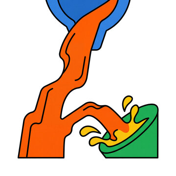 Flat Vector Illustration of Molten Metal Pouring from a Crucible