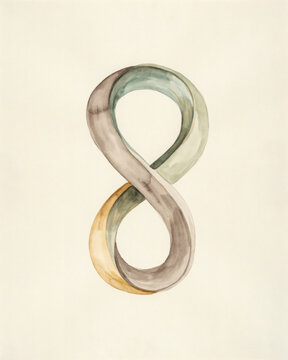 Elegant Watercolor Infinity Symbol Representing Eternal Connection and Fluidity in Soft Muted Tones on Textured Off-White Background