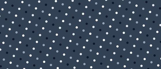 Repeating polka dot pattern on dark blue background. Seamless geometric surface design. Minimalist decorative graphic. Wallpaper, wrapping paper and textile print. © Анна Маркина