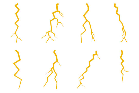 Set of eight yellow lightning bolts with natural branches