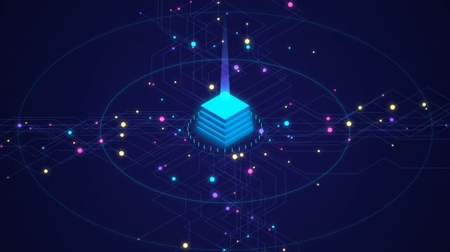 Futuristic Data Processing Network Blockchain Technology Digital Information Transfer Cybersecurity