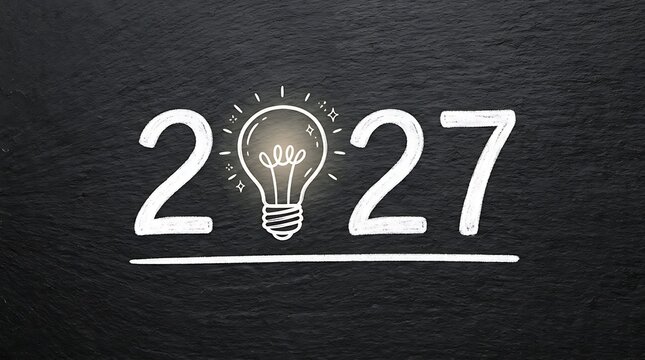 2027 year with lightbulb icon on blackboard lightbulb chalkboard blackboard innovation calendar creative business