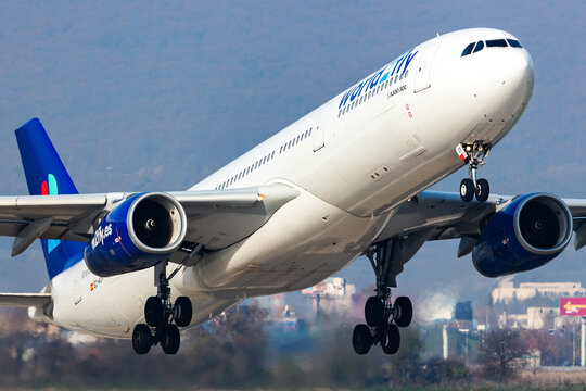 World2Fly Airbus A330-300 (EC-KCP) taking off from Bratislava International Airport on November 7, 2024 in Bratislava, Slovakia