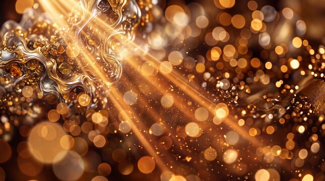 Golden Glitter Bokeh and Light Rays Luxury Festive Background