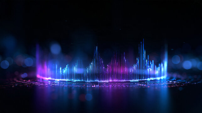 Digital Sound Wave Equalizer with Glowing Neon Light Frequency