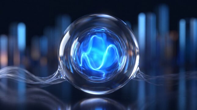Futuristic Glowing Blue AI Energy Core in Glass Sphere