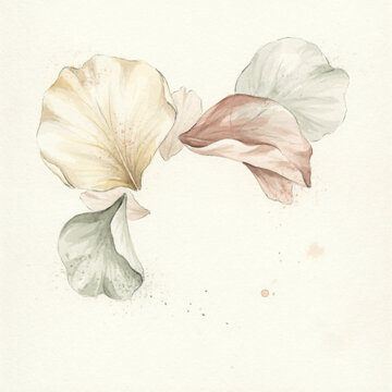 Soft Pastel Watercolor Flower Petal Arrangement on Minimalist Textured Off White Background