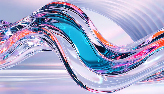 Abstract colorful flowing wave in digital art style with copy space