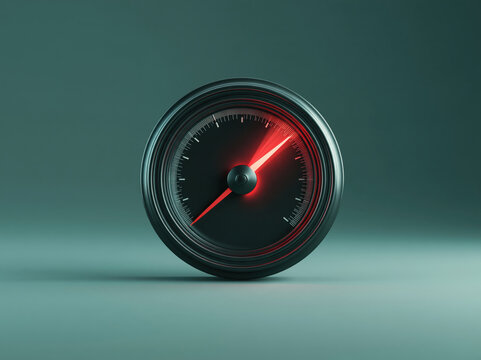 Speedometer gauge dial needle meter scale circle black red instrument motion measurement indicator dashboard automotive wheel isolated minimal dark glossy metallic futuristic technology precision