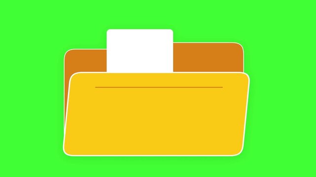 Animasi Folder Bisnis Kuning dengan Dokumen Putih Latar Belakang Green Screen untuk Manajemen File Digital