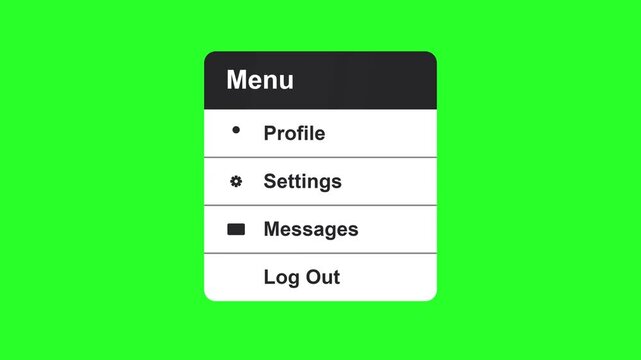 Digital User Interface Menu with Navigation Links on Green Screen