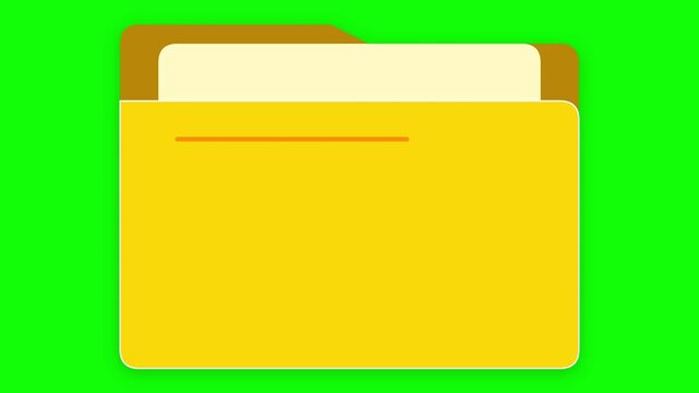 Yellow File Folder Icon Animation on Green Screen for Business Data Storage and Document Organization Concepts