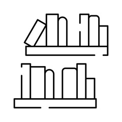 Obraz premium Bookshelves holding a collection of various books, representing concepts of learning, wisdom, library, study, literature, and educational resources in a modern outline icon style