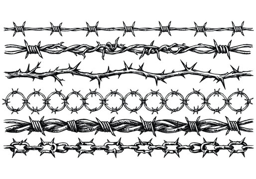 Various barbed wire and thorny vine brush set for dark frame decoration.