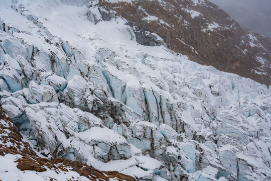 Icy glacier on Cayambe volcano in Ecuador