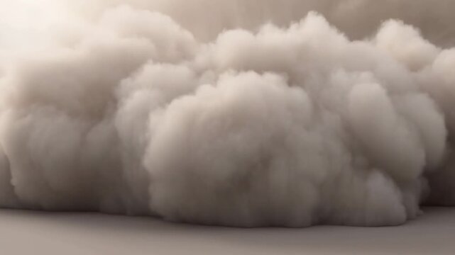 Dense dust cloud billows outward and spreads across a flat, neutral ground