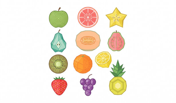 Modern Geometric Fruits Whole and Sliced Abstract Vector Collection