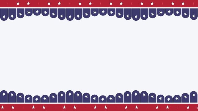 Abstract white background with waving red, blue, and white starry bunting borders. This seamless motion graphic loop is perfect for USA patriotic or election video presentation designs.