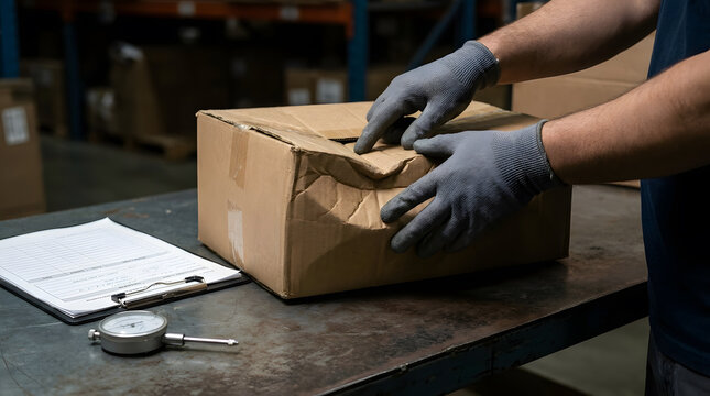Damaged Shipping Box Inspection in Warehouse | Quality Control Inspector Handling Parcel | Damaged Goods Parcel Return Process