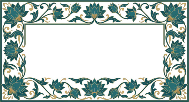 WebElegant rectangular frame featuring intricate dark teal floral patterns and decorative vintage botanical motifs on white background