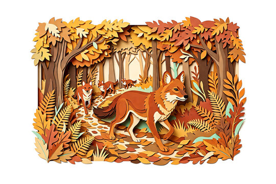 Asian dhole with a rust colored coat in an autumn forest