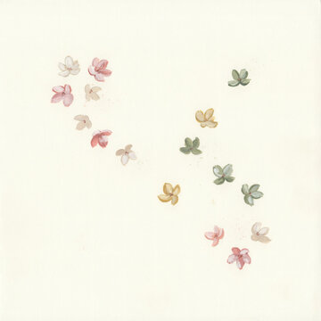Delicate Watercolor Scattered Tiny Floral Petals Arrangement on Soft Minimalist Cream Background
