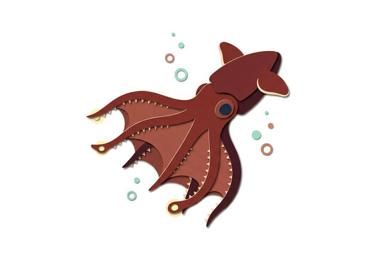 Vampire squid drifting with webbed arms in the deep sea