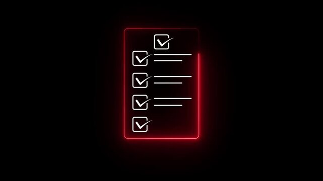 Glowing neon check list animated outline icon. Checklist line icon animation. document marking, mark icon 4k motion. 4K ANIMATION VIDEO