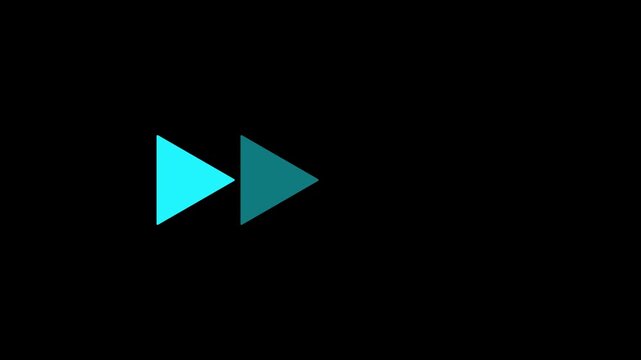 Back fast forward blue symbols icon symbol animation on black background. Left fast forward sign moving forward