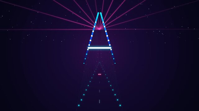 Neon Letter A Futuristic Digital Tunnel Animation Glowing Blue Typography Background Motion Graphic