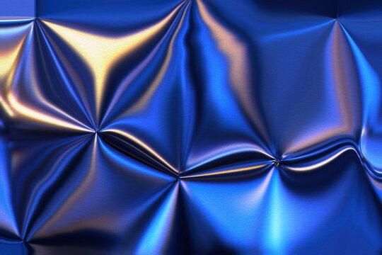 Abstract blue holographic foil texture with metallic folds