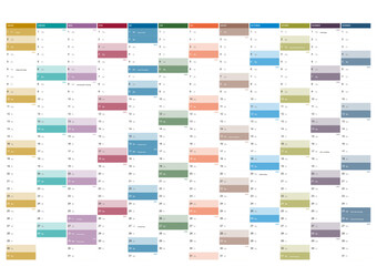 Obraz na płótnie Canvas Calendar for the year 2027 with German holidays in German language. Differently colored months. Wallplanner, span-a-year calendar