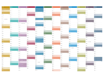 Calendar for the year 2027 with German holidays in German language. Differently colored months. Wallplanner, span-a-year calendar © Andreas Prott