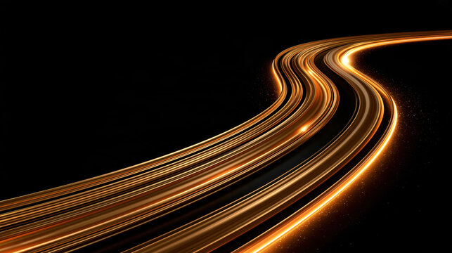 Golden light trail abstract motion curved line glowing streak black background dynamic flow luminous path energy trail long exposure digital effect