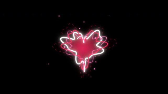glowing neon scribble heart symbol on a dark background for valentine day graphic design and video vlog overlay