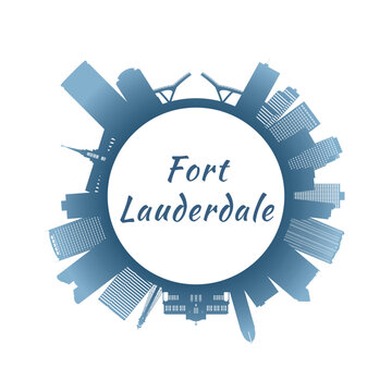 Fort Lauderdale skyline with colorful buildings. Circular style. Stock vector illustration.