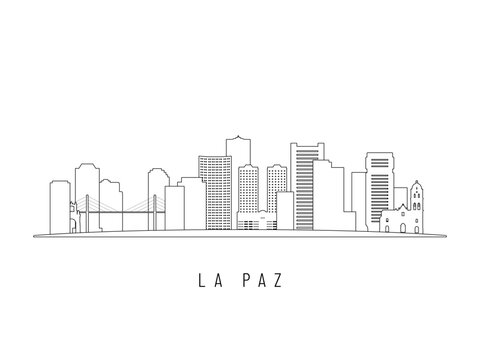 Detailed La Paz skyline vector illustration. La Paz buildings in line art style, perfect for modern designs.