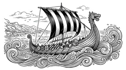 Viking Ship Sailing on Rough Seas © eaki