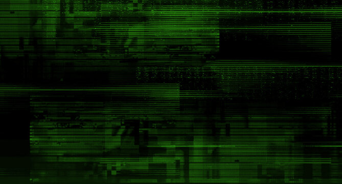 Abstract Dark Green Glitch Texture Background, Matrix Digital TV Signal Distortion Overlay