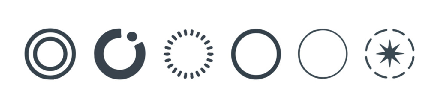 Abstract circular loading icons and progress indicators for interface buffering and waiting states on a transparent background.