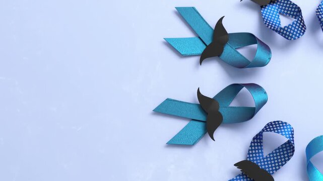 Blue november ribbons supporting men's health awareness in 3D animation