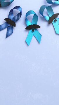 Blue november prostate cancer awareness month ribbons in 3D animation