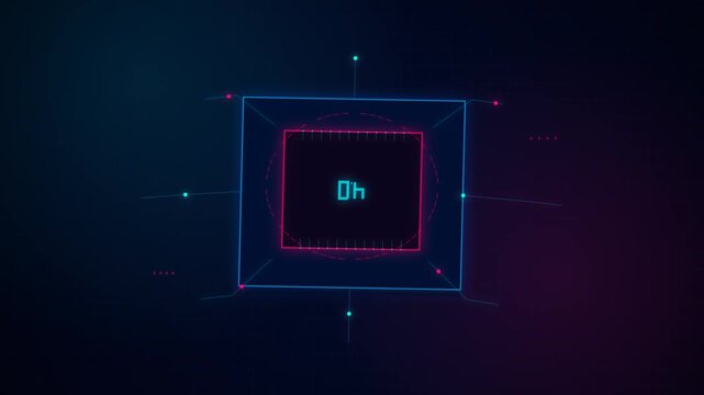 Neon Digital HUD Display Featuring Animated 4.0 Version Number in Futuristic Cybernetic Geometric Fr