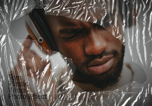 Torn Plastic Wrap Photo Effect Mockup